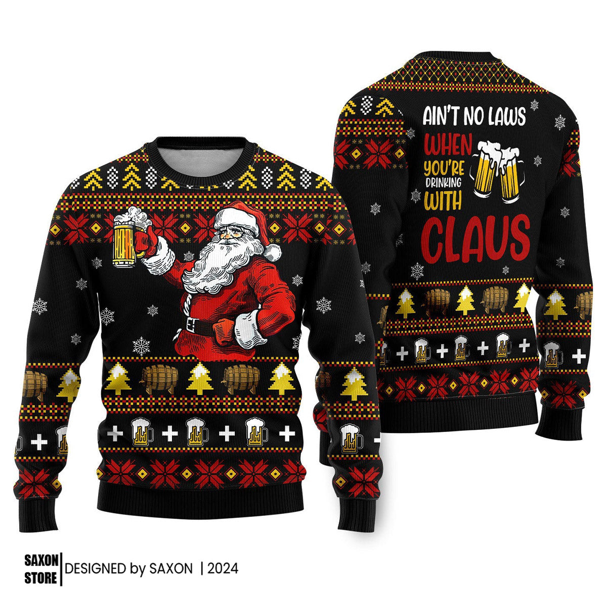 Drinking With Claus Funny Ugly Christmas Sweater