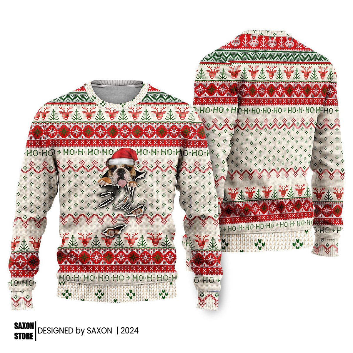 English Bulldog Scratch Ugly Christmas Sweater
