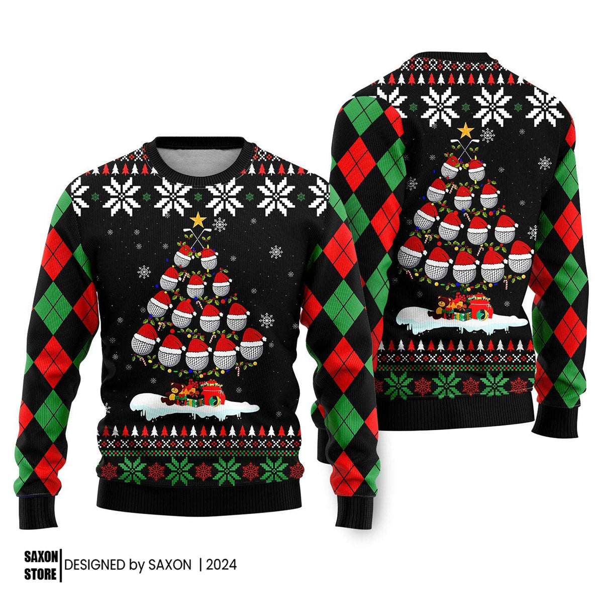 Golf Christmas Tree Snow Ugly Christmas Sweater