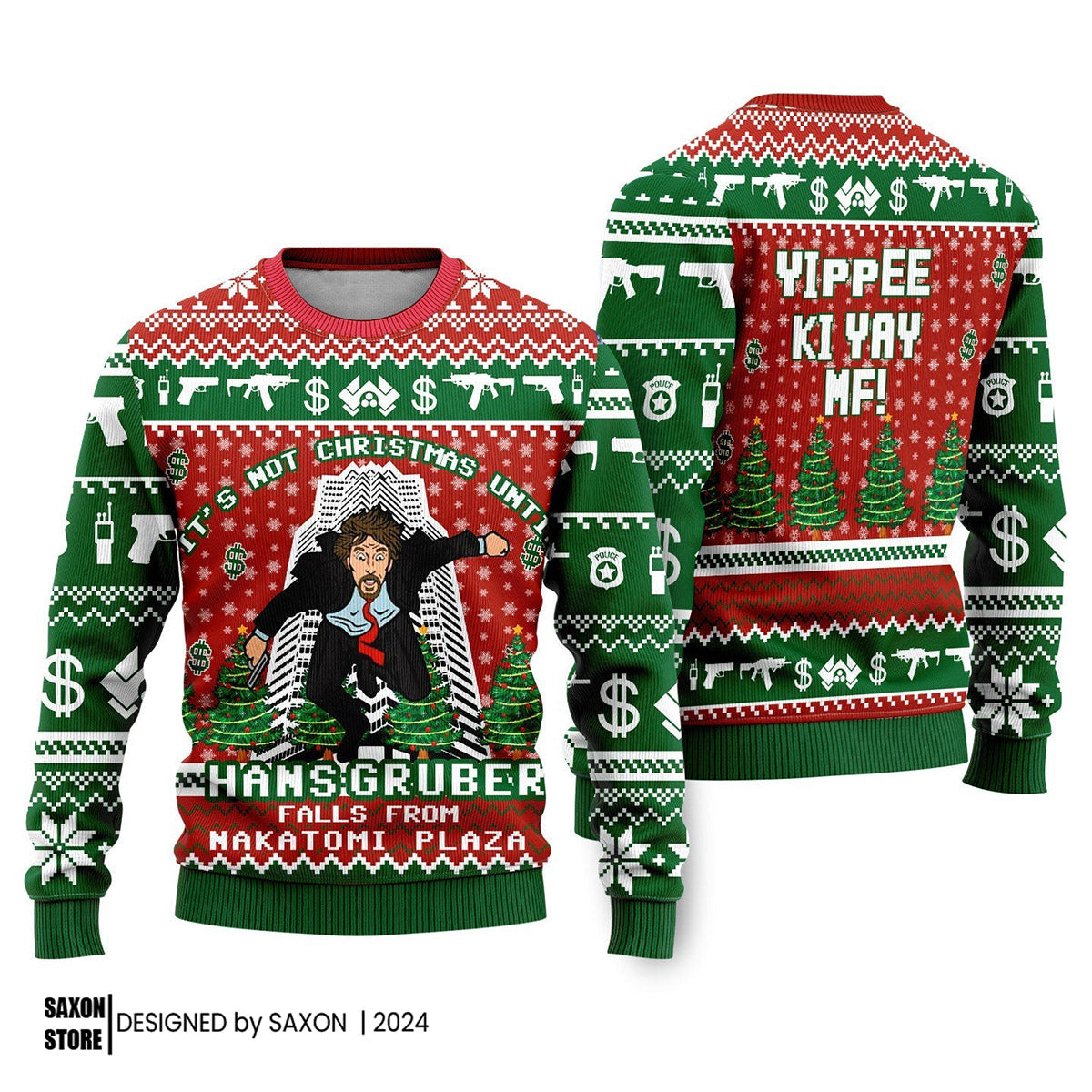 Nakatomi Plaza Green Funny Ugly Christmas Sweater