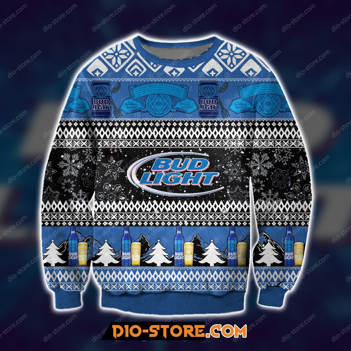 3D Print Knitting Pattern Bud Light Beer Ugly Christmas Sweatshirt Hoodie All Over Printed