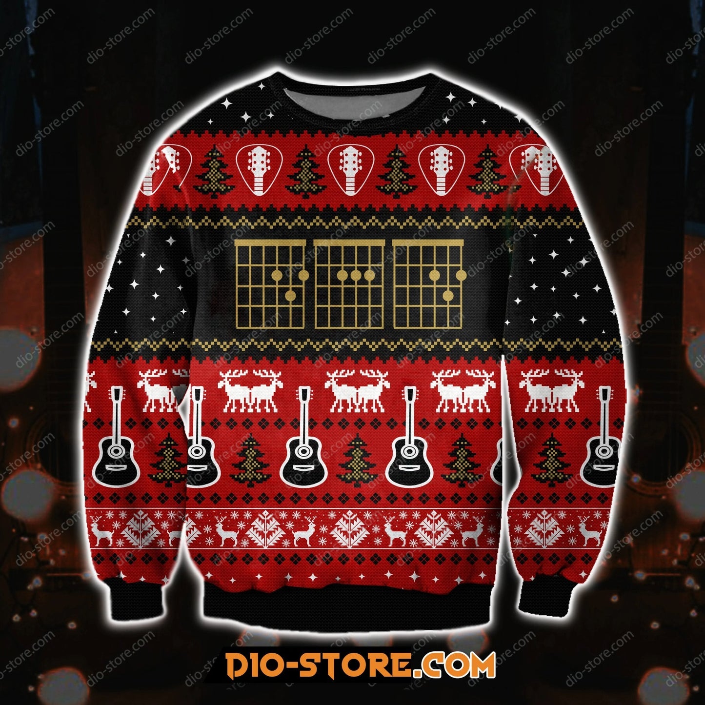 3D Print Knitting Pattern Guitar Ugly Christmas Sweater Hoodie All Over Printed