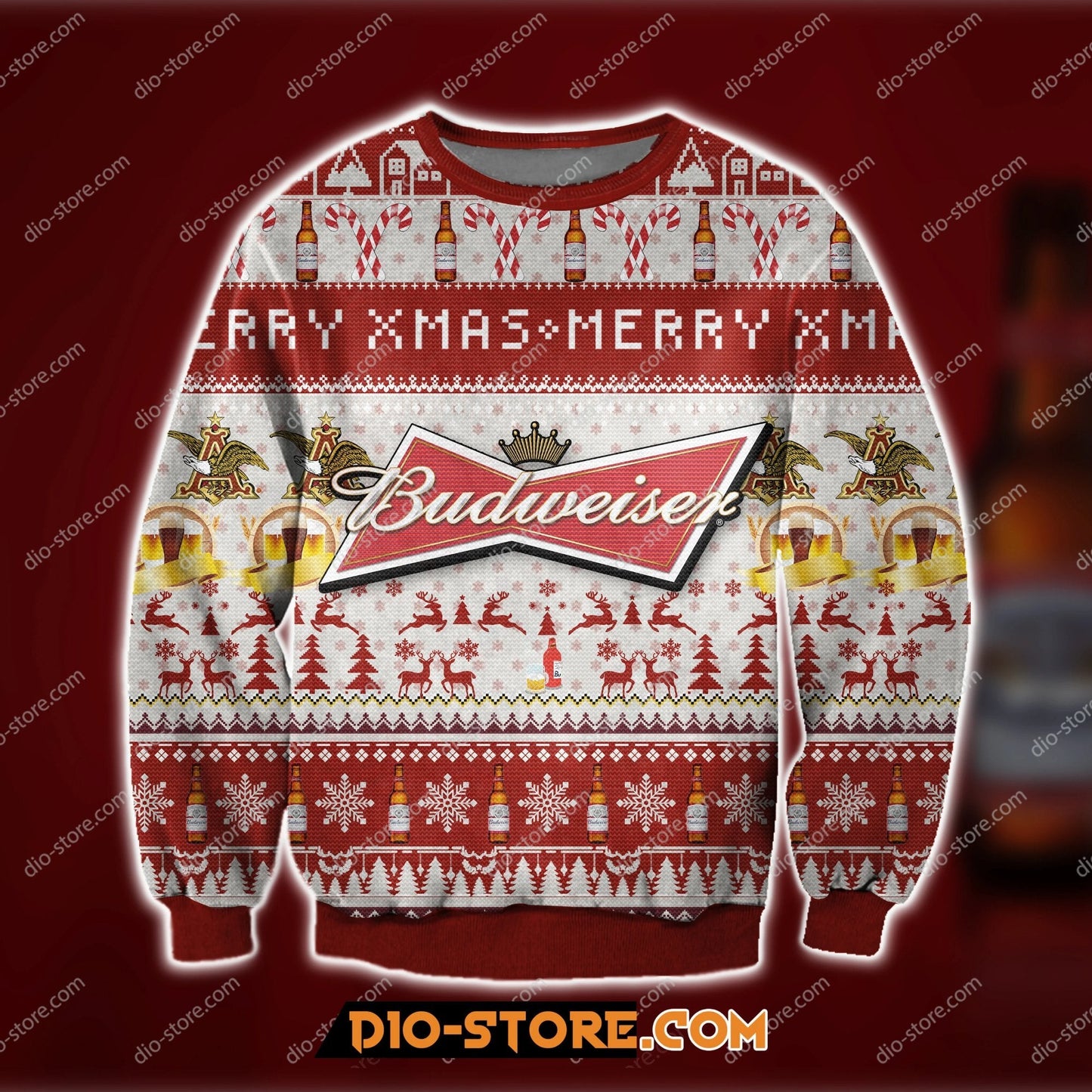 3D All Over Print Budweiser Beer Ugly Christmas Sweatshirt Hoodie All Over Printed