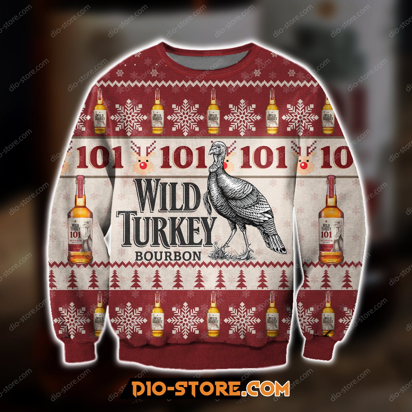 3D Knitting Pattern Wild Turkey Bourbon Whiskey Ugly Christmas Sweatshirt Hoodie All Over Printed