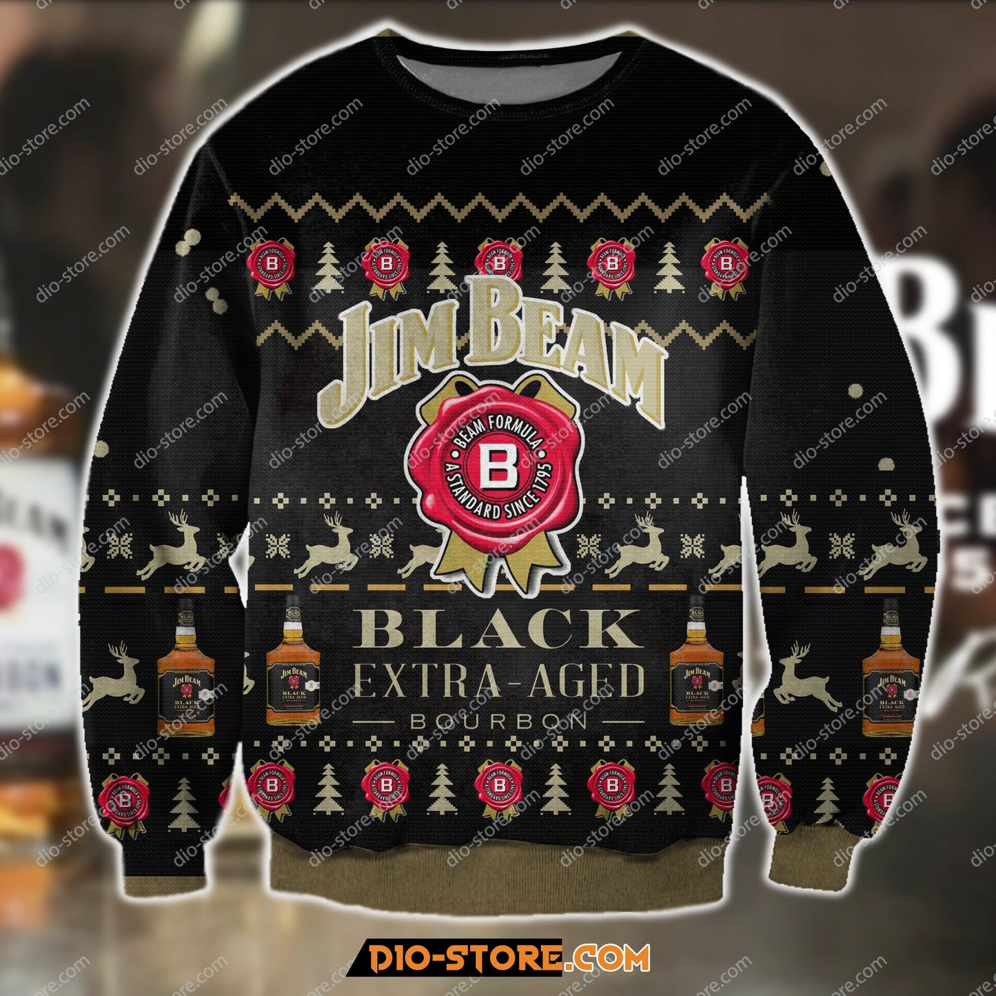 3D Print Jim Beam Black Extra Aged Bourbon Ugly Christmas Sweater Hoodie All Over Printed