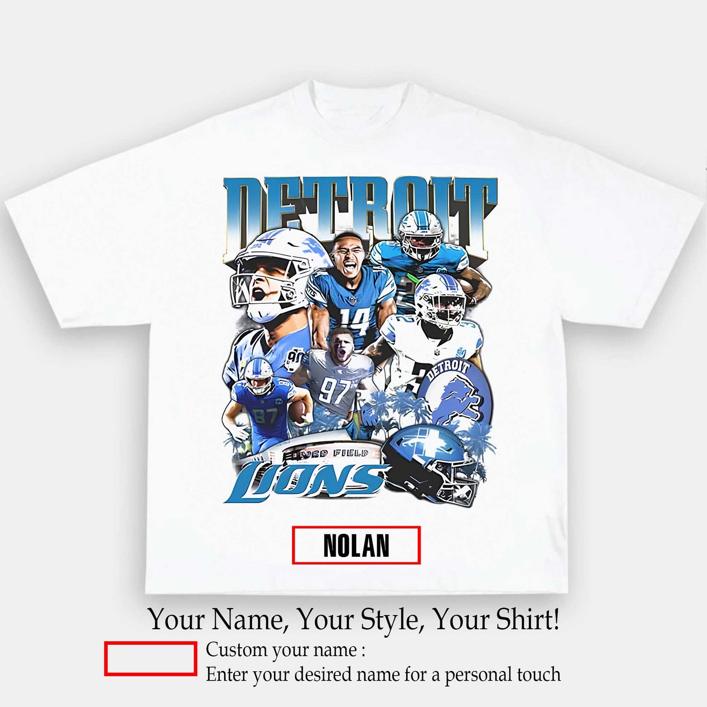 2023 LIONS 1.0 TEE - AMERICAN FOOTBALL GRAPHIC TEE | Personalize with Your Name