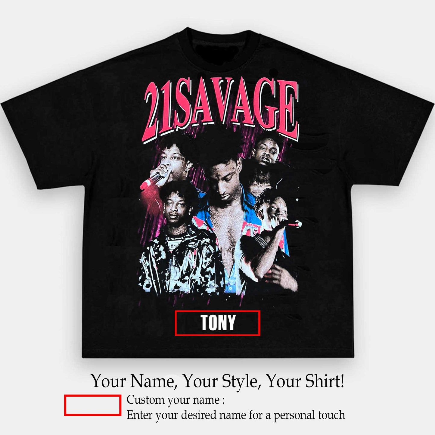 21 Savage Red Rain Graphic Tee | Personalize with Your Name