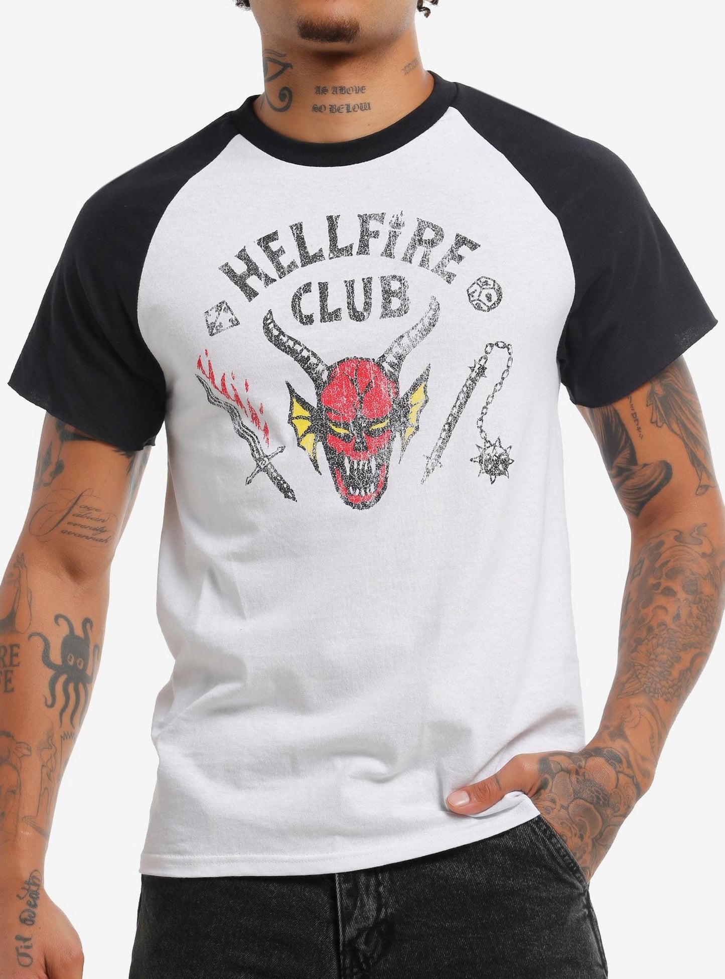Hellfire Club Shirt - Stranger Things Faded Hellfire Club Raglan T-Shirt