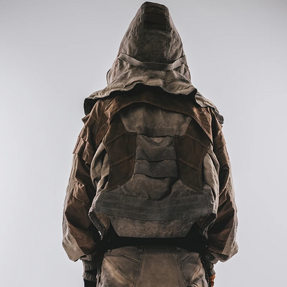 Waste Soil Functional Style Hooded Folded Bat Sleeve Jacket Men