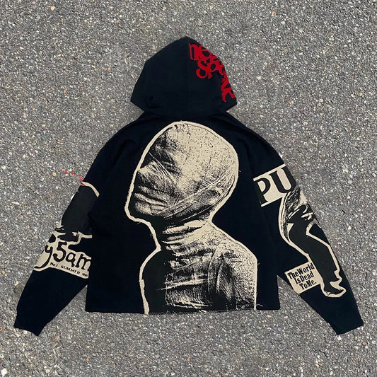 Vintage Punk Mummy Graphic Pullover Hoodie