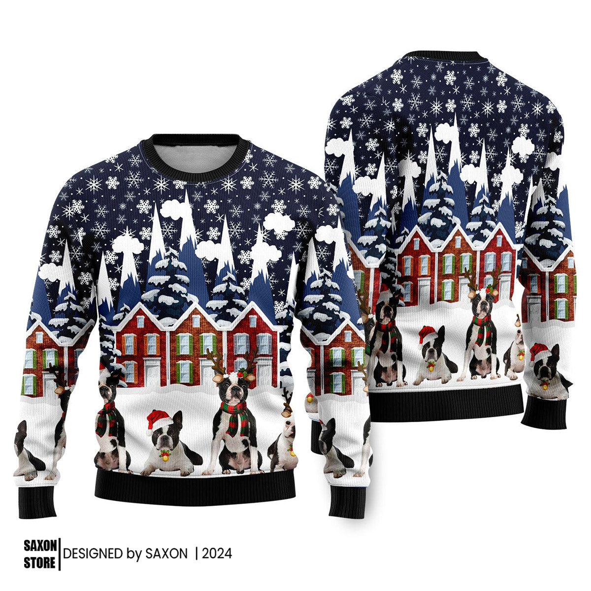 Boston Terrier Family Ugly Christmas Sweater