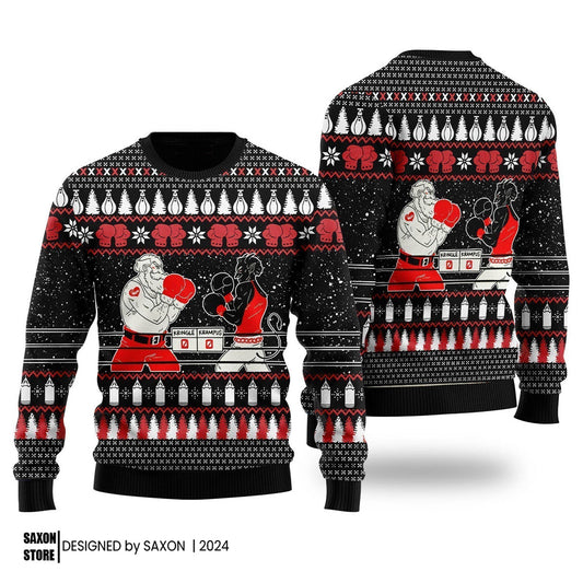 Boxing Santa And Krampus Funny Ugly Christmas Sweater