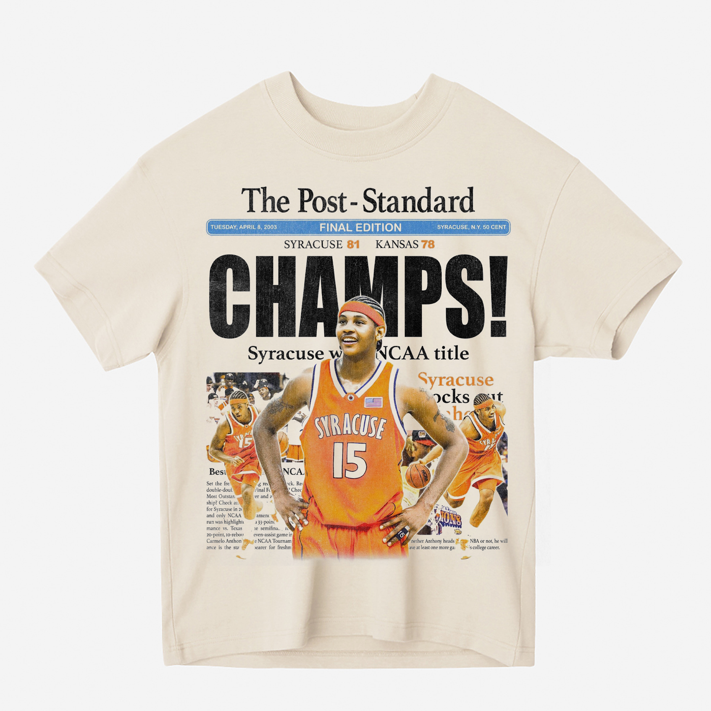 Carmelo Anthony Syracuse Champs Heavyweight Graphic Tee Shirt