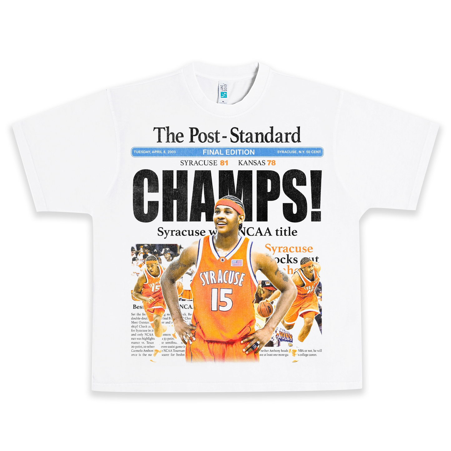Carmelo Anthony Syracuse Champs Heavyweight Graphic Tee Shirt