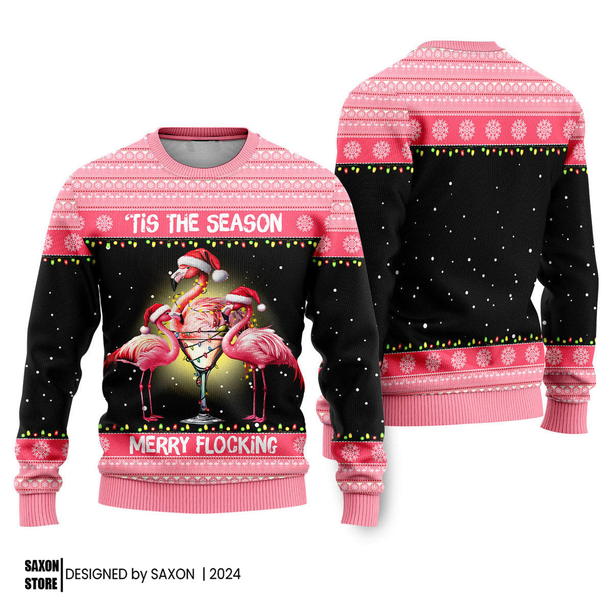 Flamingo Tis The Season Merry Flocking Funny Ugly Christmas Sweater