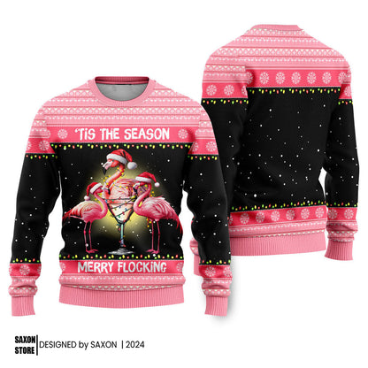 Flamingo Tis The Season Merry Flocking Funny Ugly Christmas Sweater