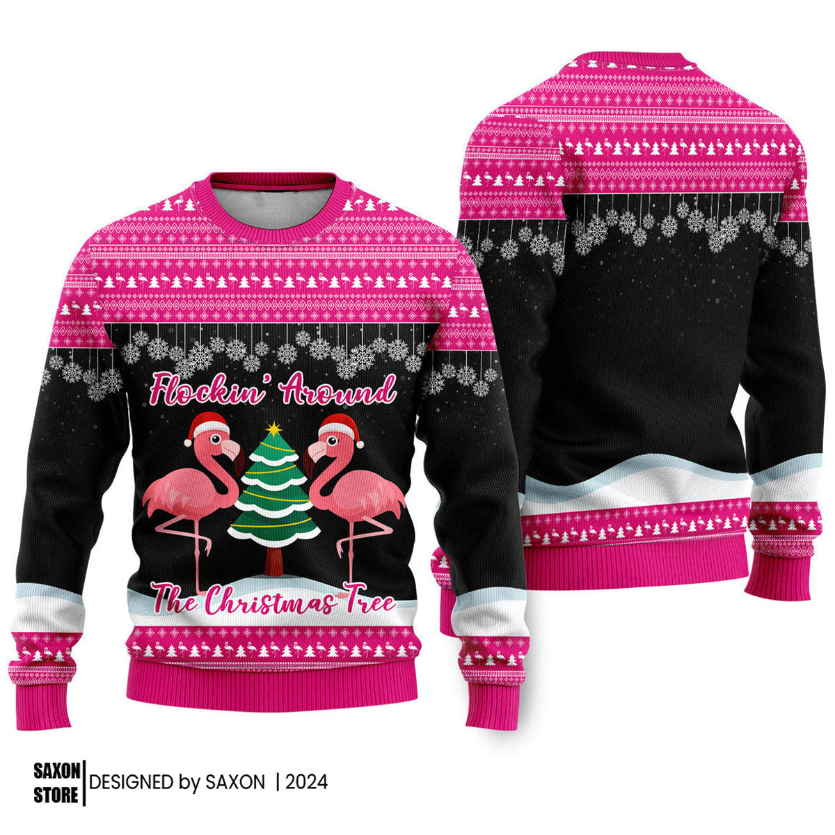 Flocking Around Flamingo Funny Ugly Christmas Sweater