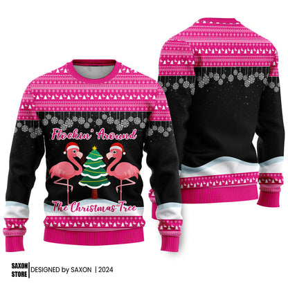 Flocking Around Flamingo Funny Ugly Christmas Sweater