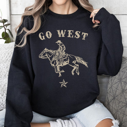 Go West, Cowboy, Horse, Western, Retro, Vintage, Sweatshirt