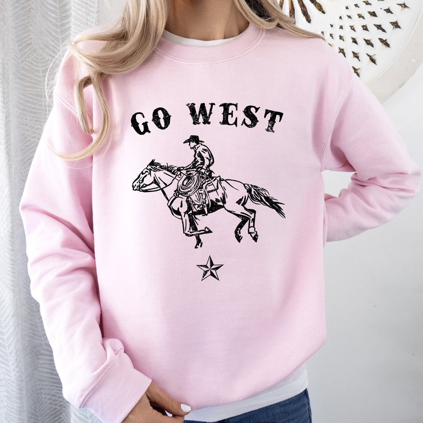 Go West, Cowboy, Horse, Western, Retro, Vintage, Sweatshirt