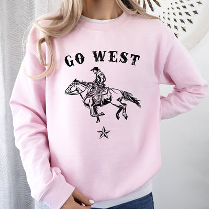 Go West, Cowboy, Horse, Western, Retro, Vintage, Sweatshirt