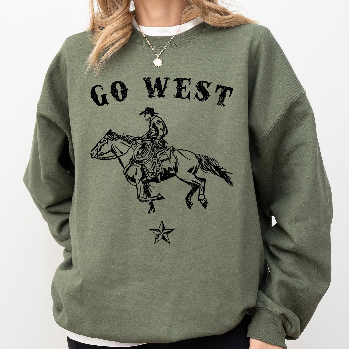 Go West, Cowboy, Horse, Western, Retro, Vintage, Sweatshirt