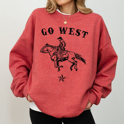 Go West, Cowboy, Horse, Western, Retro, Vintage, Sweatshirt