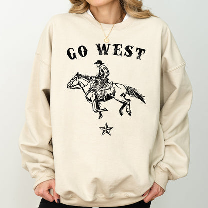 Go West, Cowboy, Horse, Western, Retro, Vintage, Sweatshirt
