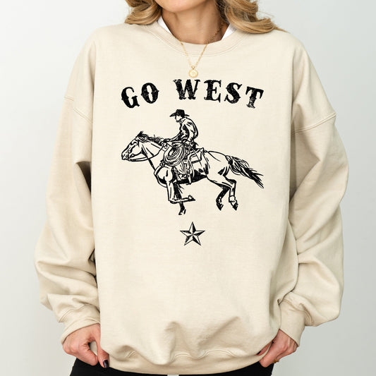 Go West, Cowboy, Horse, Western, Retro, Vintage, Sweatshirt