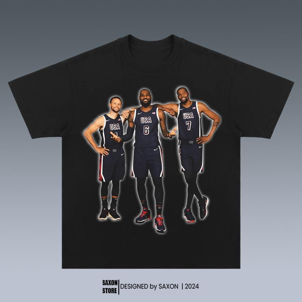 LEBRON JAMES & STEPHEN CURRY & KEVIN DURANT - USA BIG 3 GRAPHIC TEE