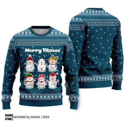 Merry Titmas Naughty Snowman Funny Ugly Christmas Sweater
