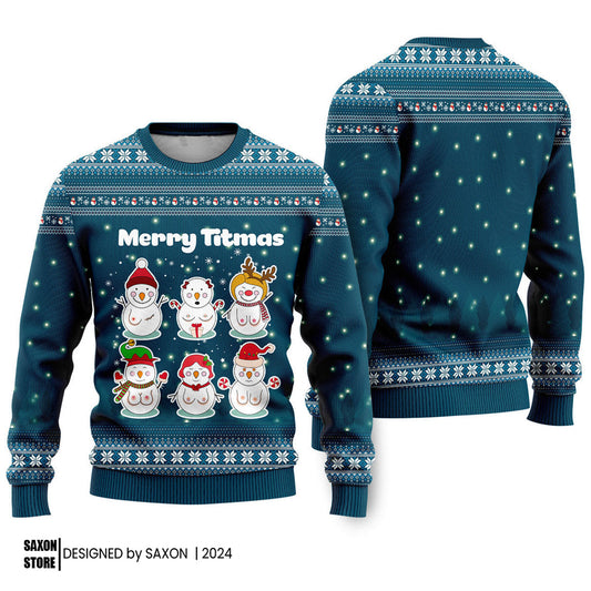 Merry Titmas Naughty Snowman Funny Ugly Christmas Sweater