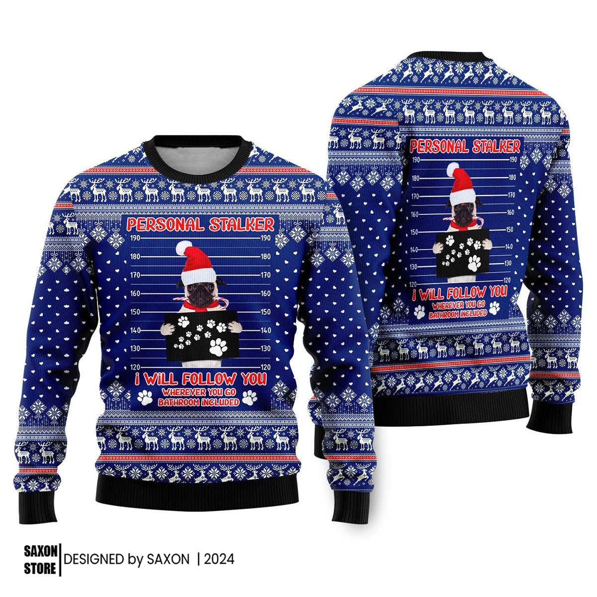 Pug Dog As Santa Claus Personal Stalker Ugly Christmas Sweater