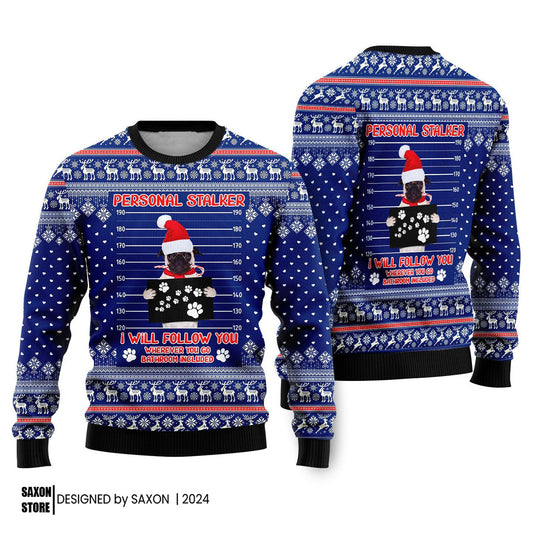 Pug Dog As Santa Claus Personal Stalker Ugly Christmas Sweater