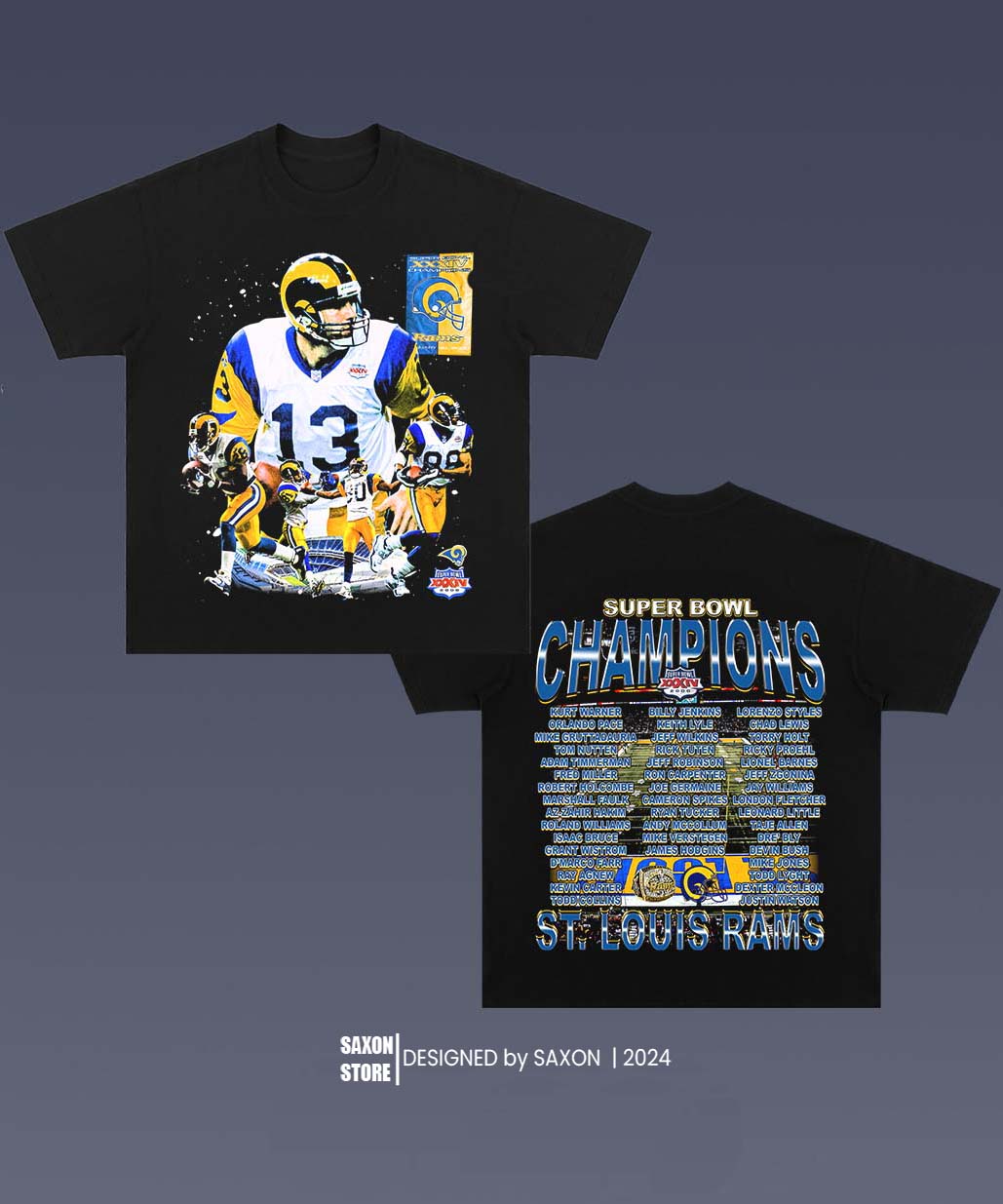 SUPER BOWL XXXIV CHAMPS RAMS 1.0 TEE - AMERICAN FOOTBALL GRAPHIC TEE