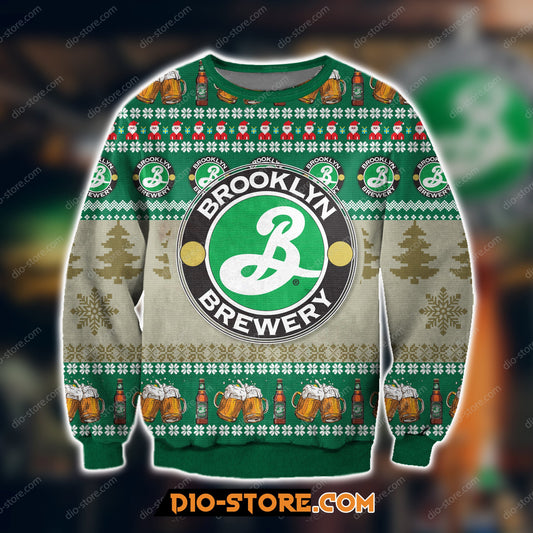 3D All Over Print Knitting Pattern Brooklyn Brewery Ugly Christmas Sweater Hoodie All Over Printed