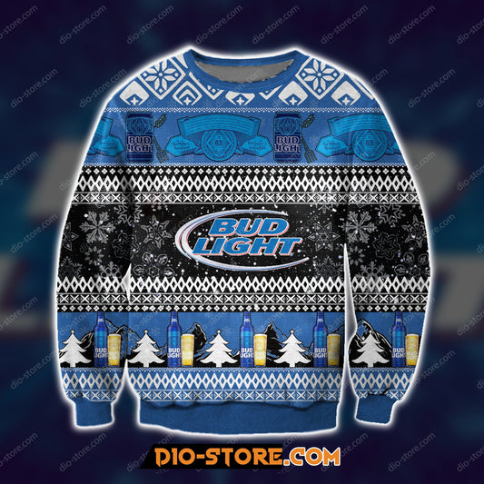 3D Print Knitting Pattern Bud Light Beer Ugly Christmas Sweatshirt Hoodie All Over Printed