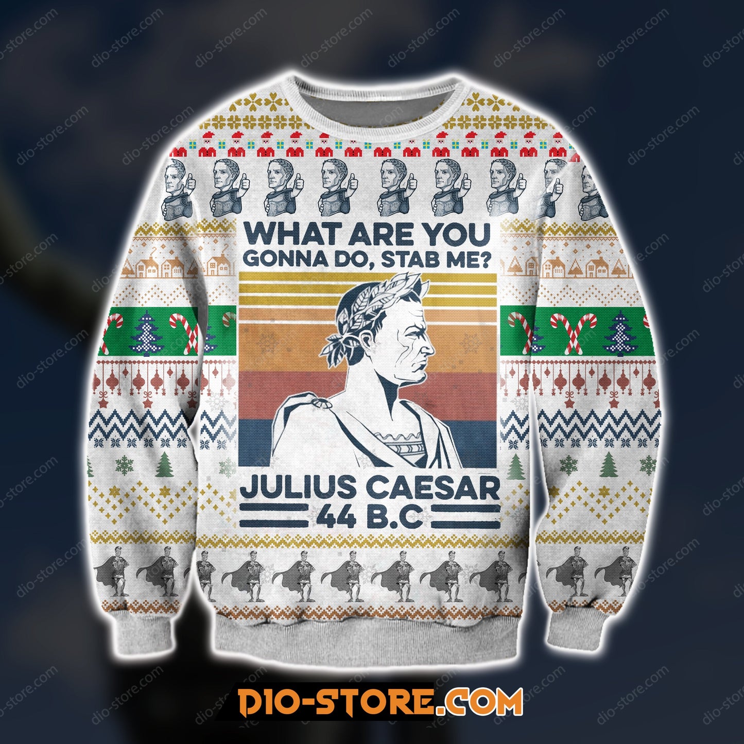 3D Print Knitting Pattern Julius Caesar Ugly Christmas Sweater Hoodie All Over Printed