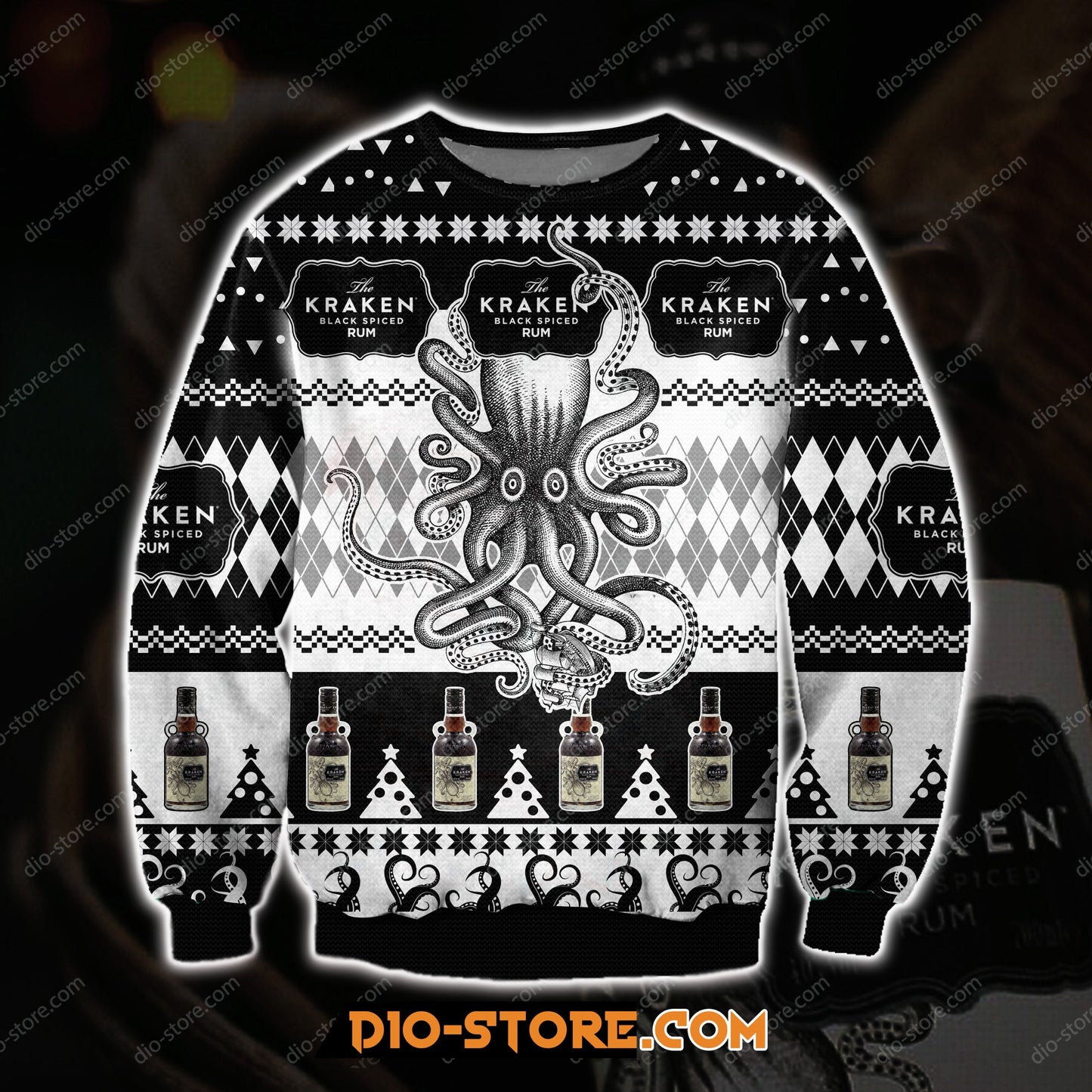 3D Print Kraken Black Spiced Rum Ugly Christmas Sweater Hoodie All Over Printed