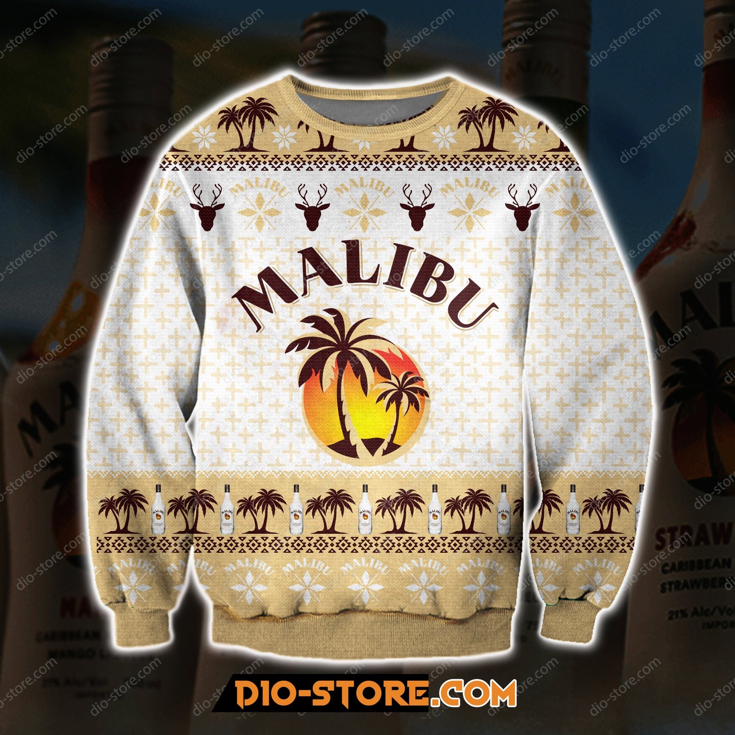 3D Print Knitting Pattern Malibu Rum Ugly Christmas Sweater Hoodie All Over Printed