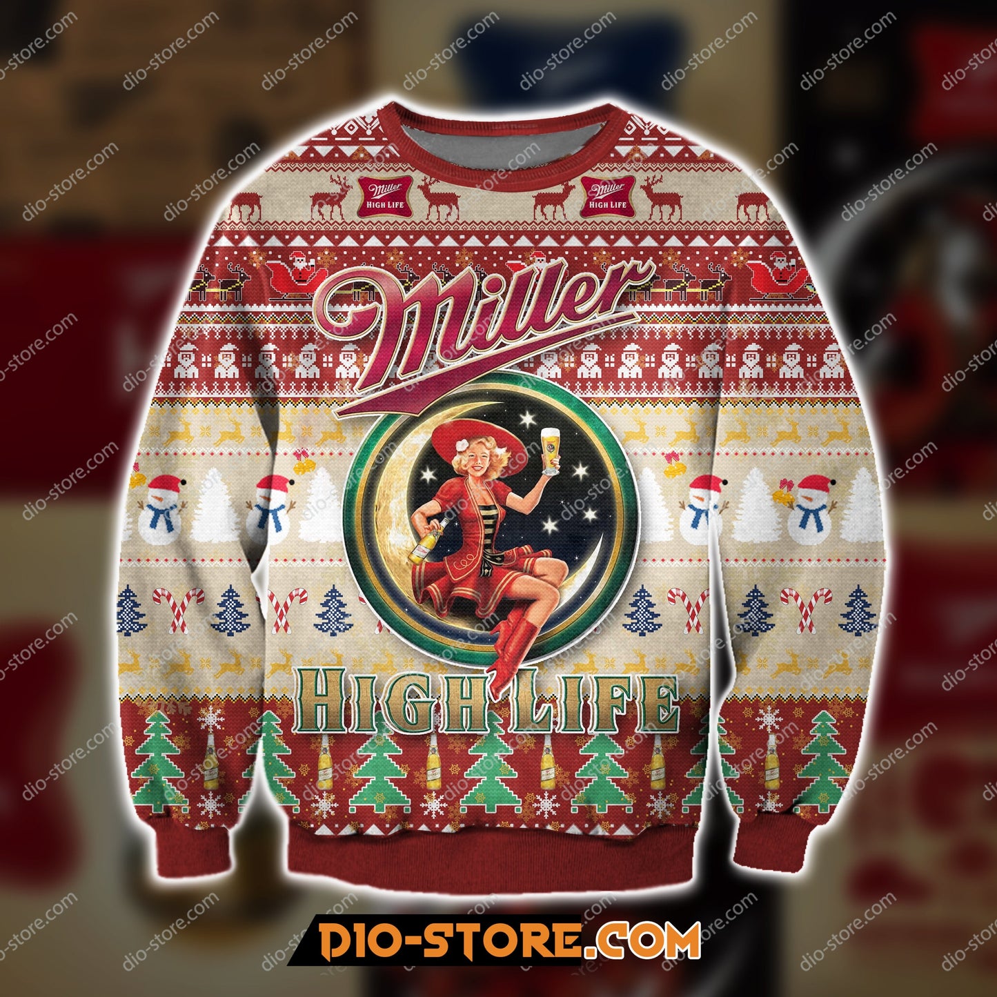3D All Over Print Miller High Life Beer Ugly Christmas Sweater Hoodie All Over Printed