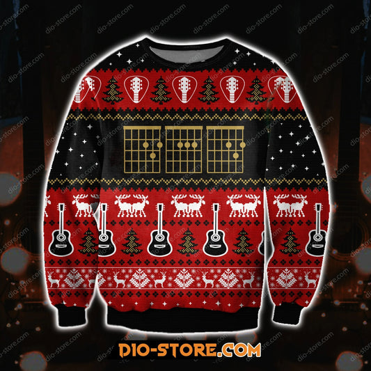 3D Print Knitting Pattern Guitar Ugly Christmas Sweater Hoodie All Over Printed