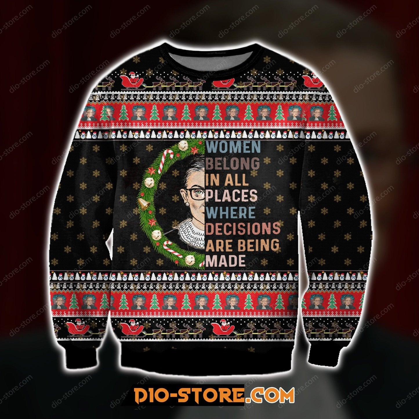 3D All Over Print Ruth Bader Ginsburg Ugly Christmas Sweatshirt Hoodie All Over Printed