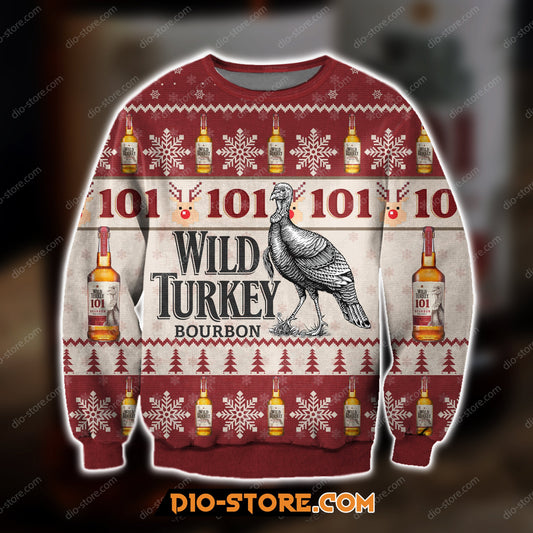 3D Knitting Pattern Wild Turkey Bourbon Whiskey Ugly Christmas Sweatshirt Hoodie All Over Printed