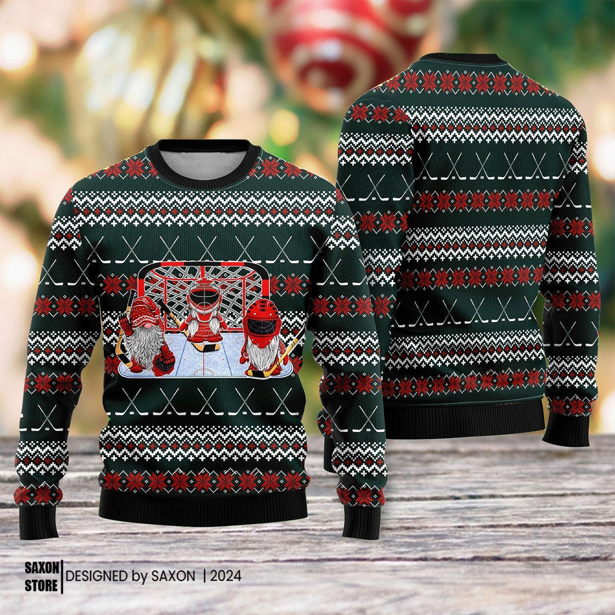 Santa Hockey Ugly Christmas Sweater