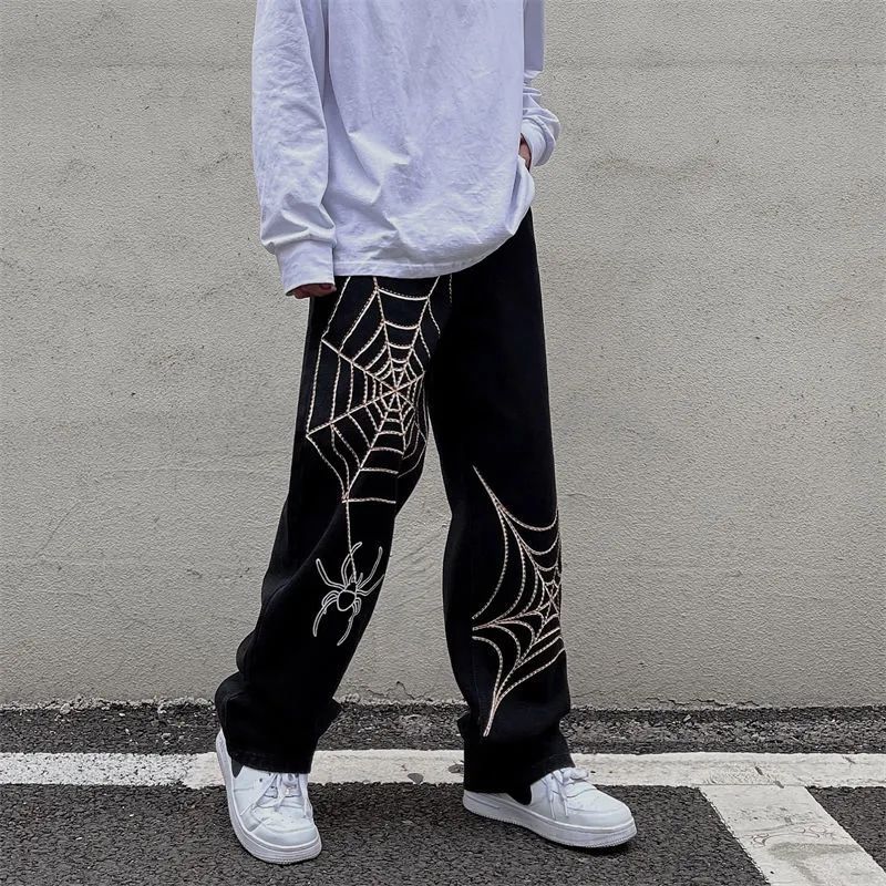 Spiderweb Black Wide-Leg Pants
