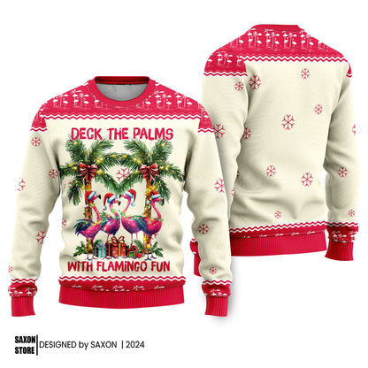 The Palms With Flamingo Funny Ugly Christmas Sweater