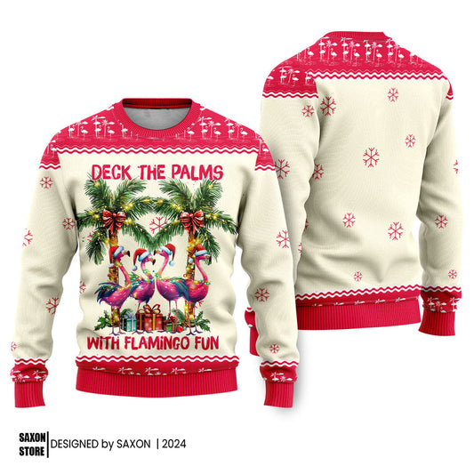 The Palms With Flamingo Funny Ugly Christmas Sweater