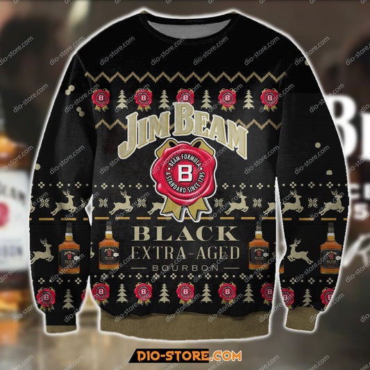 3D Print Jim Beam Black Extra Aged Bourbon Ugly Christmas Sweater Hoodie All Over Printed