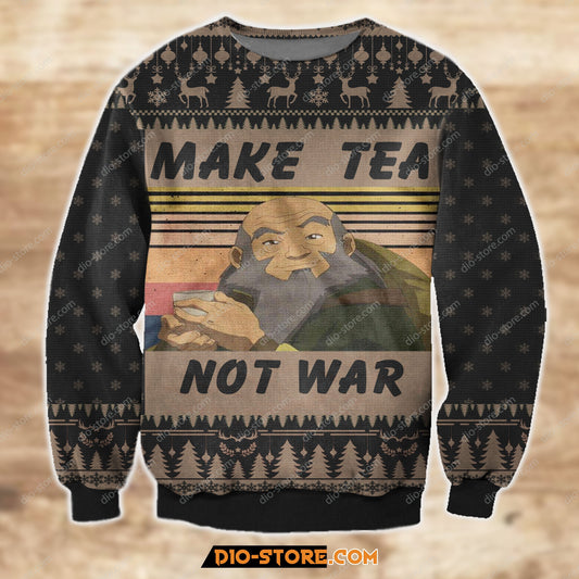 3D Knitting Pattern Make Tea Not War Ugly Christmas Sweater Hoodie All Over Printed